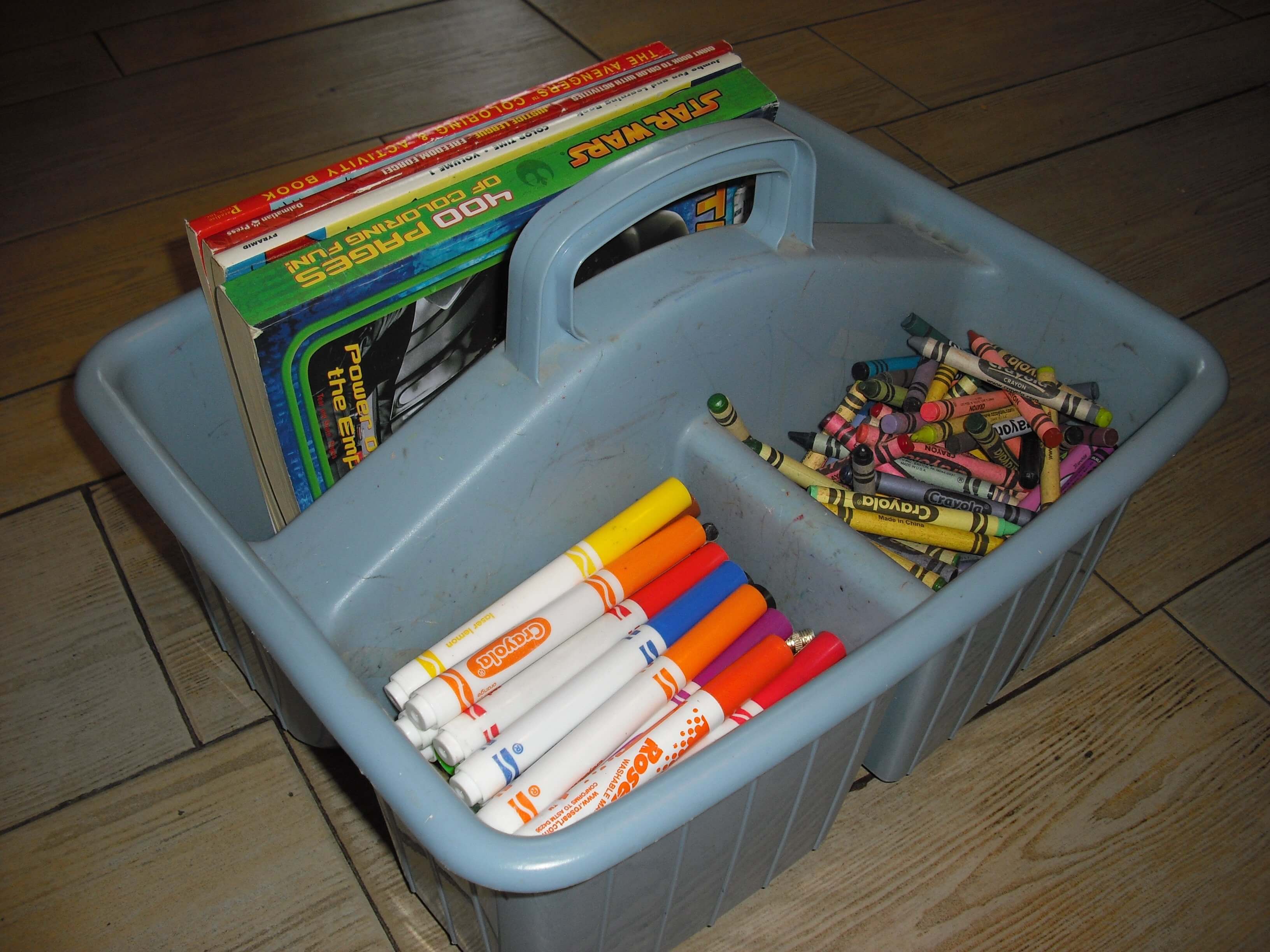Quick Tip for Organizing Crayons, Markers, and Coloring Books